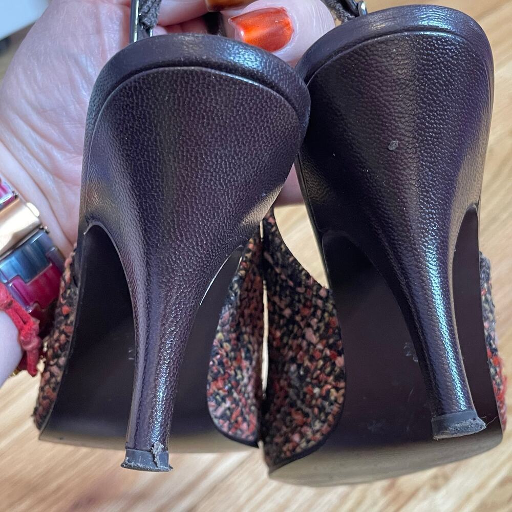 Style & Co Elena brown orange tweed sling back heels 6 - Picture 4 of 6